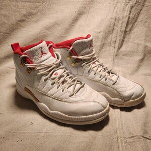 Air Jordan 12 Retro FIBA White Red Cherry Gold Sz 11.5M, 13.5W - 130690-107